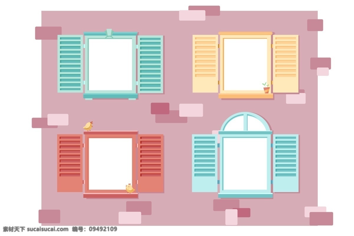 可爱 房子 相框 插画 可爱的相框 小房子相框 卡通 黄色 小鸡 黄色窗户 绿色窗户 房屋建筑 卡通相框