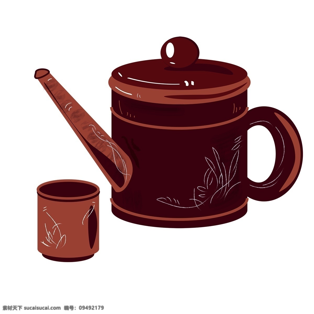 手绘 茶具 茶饮 元素 免 抠 陶瓷 茶壶 茶杯 紫砂壶