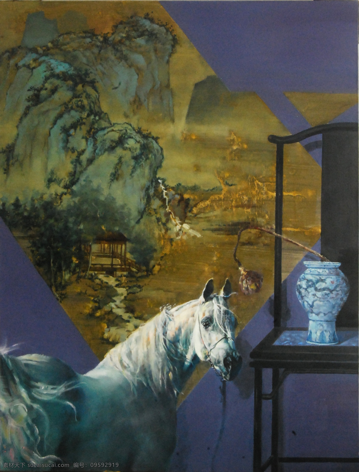 马到成功 花瓶 绘画书法 文化艺术 椅子 油画 尚典收藏 冯晓东 家居装饰素材
