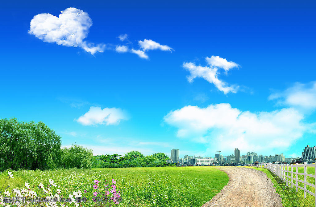 蓝天 白云 草地 风景图 天空 小路 风景 生活 旅游餐饮