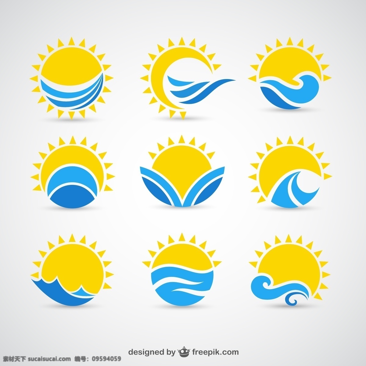 太阳 海浪 标志 阳光 大海 卡通 矢量 高清图片
