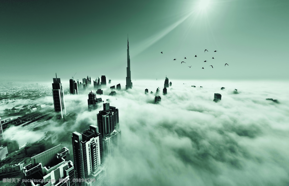 云雾 中国 迪拜 高楼大厦 繁华都市 迪拜风景 城市风景 美丽风景 建筑设计 环境家居 云雾中迪拜 城市风光