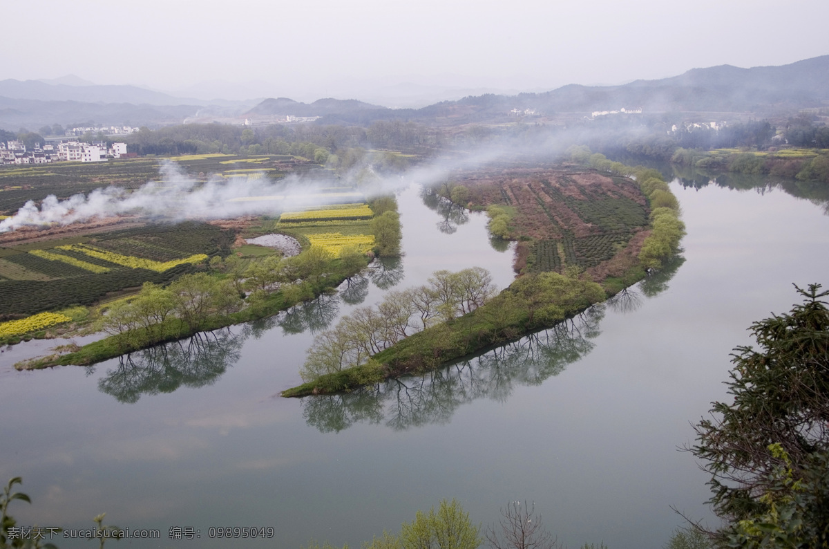 暮色月亮湾 月亮湾 婺源 田园风光 水 烟 暮色 自然景观 摄影图库