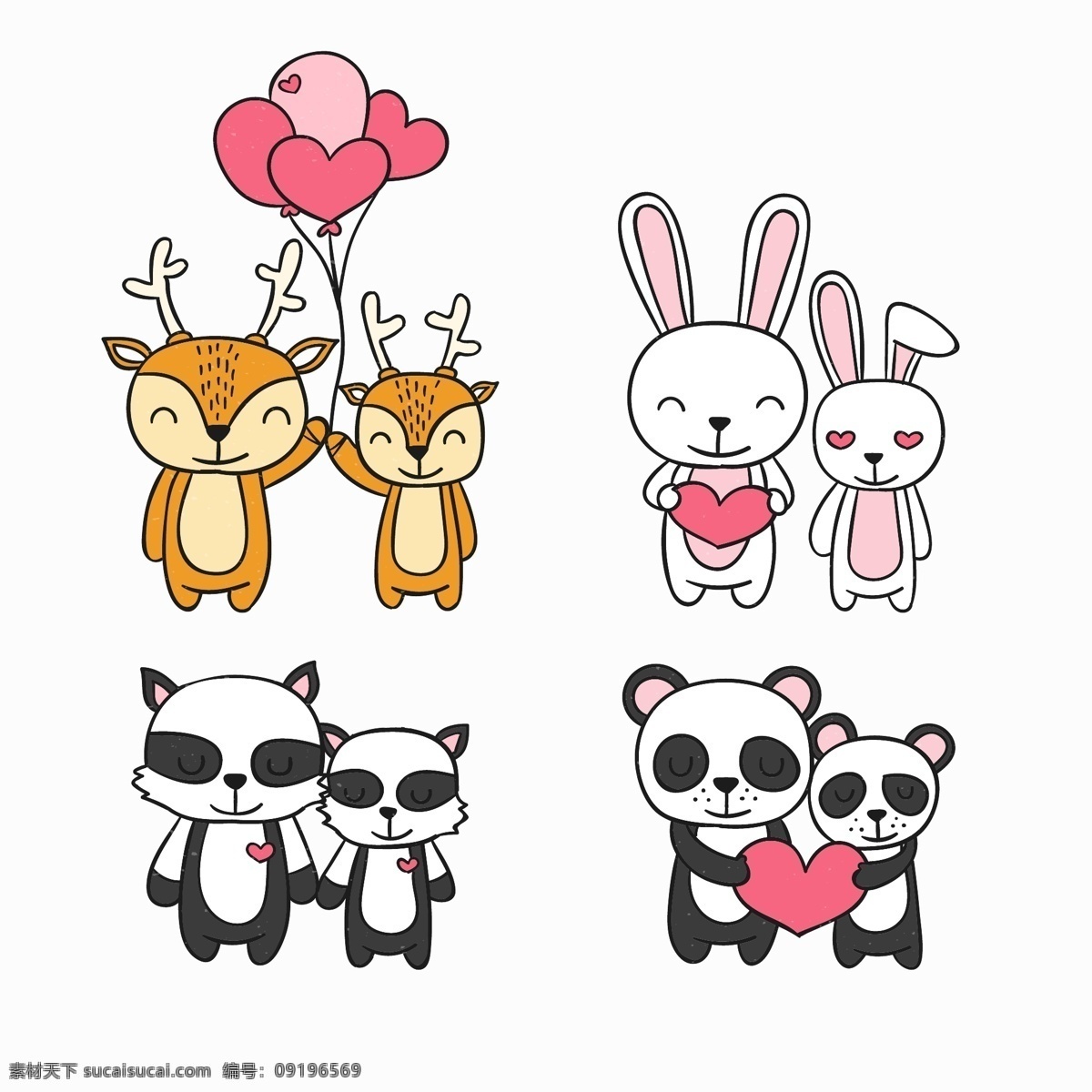 情人节 动物 情侣 情人 相爱 爱心 鹿 兔子 熊猫