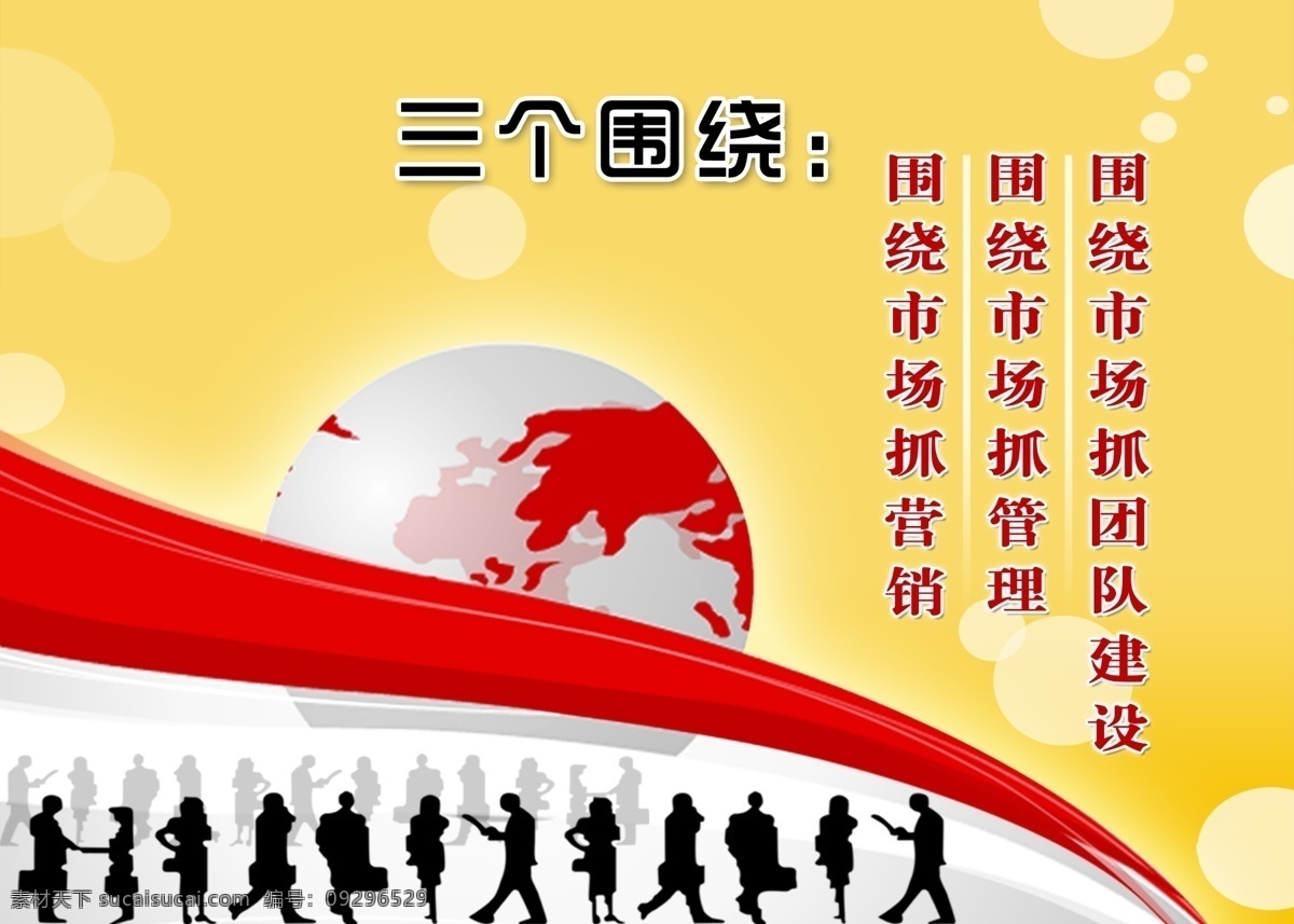 分层 地球 企业文化展板 人物 团队 源文件 三个围绕 围绕 市场 抓 建设 管理 营销 其他展板设计