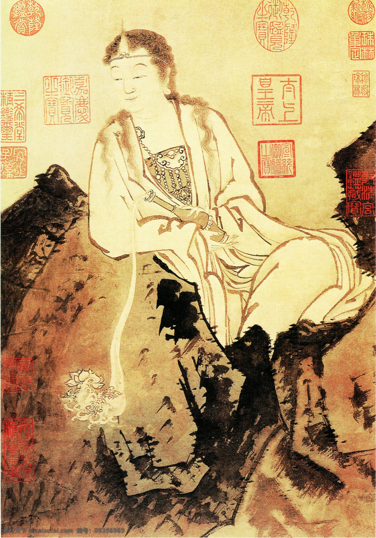 大士 大士像 观音 神仙佛像 中国古画 设计素材 古典藏画 书画美术 黄色