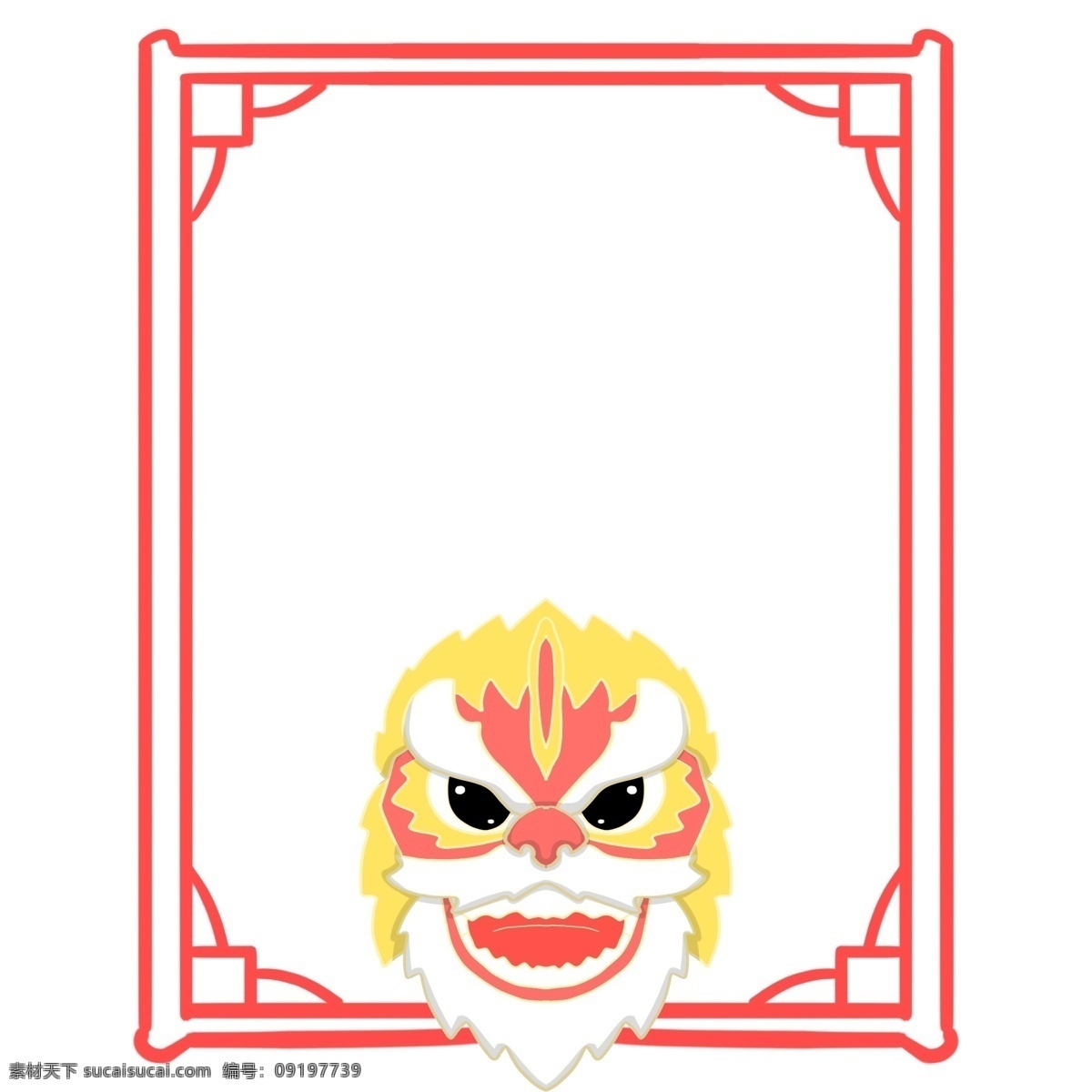 新年 狮子头 边框 插画 手绘 卡通 可爱 装饰