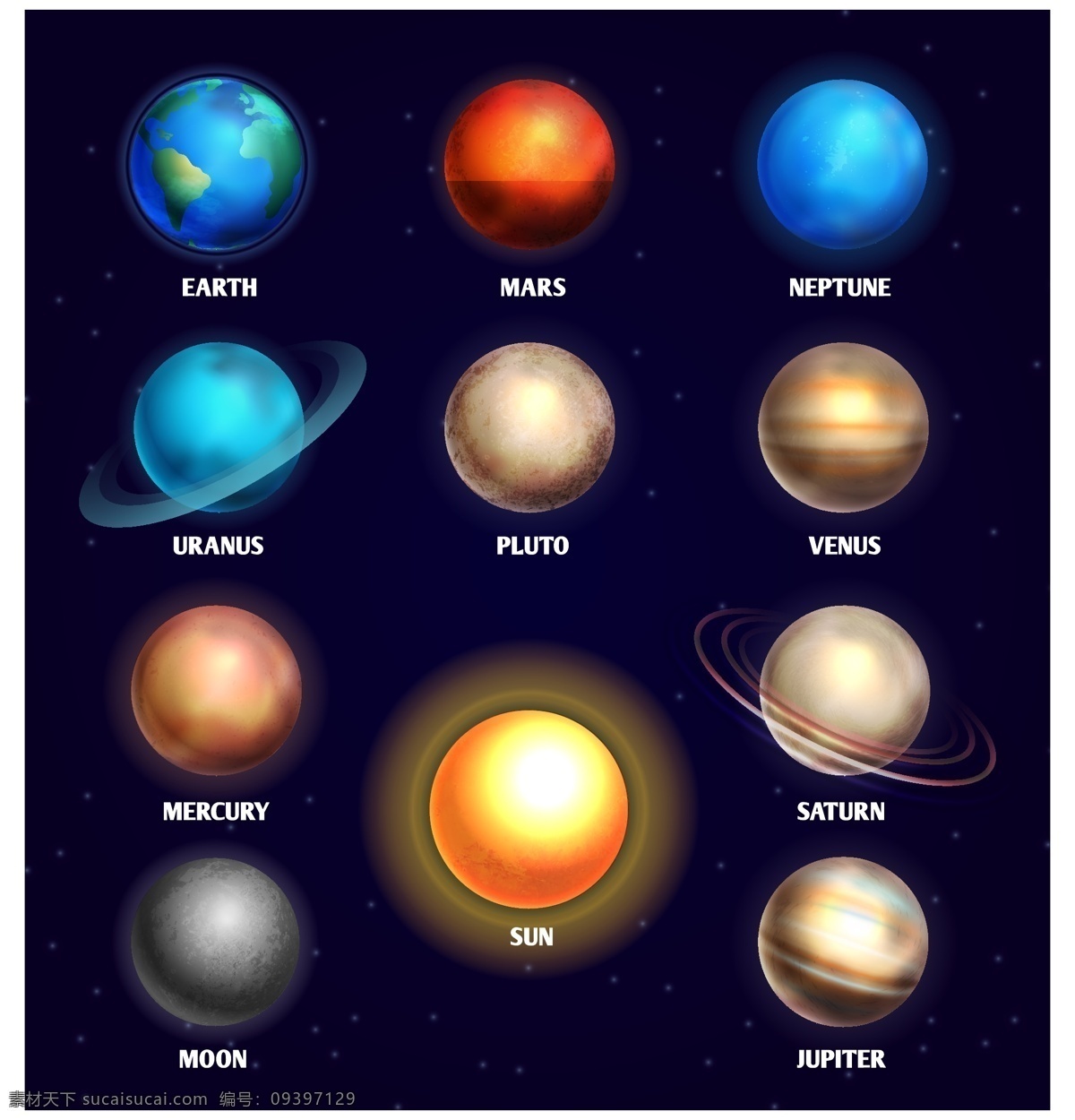 各种 太阳系 恒星 星球 地球 火星 土星 月球 冥王星 文化艺术 绘画书法