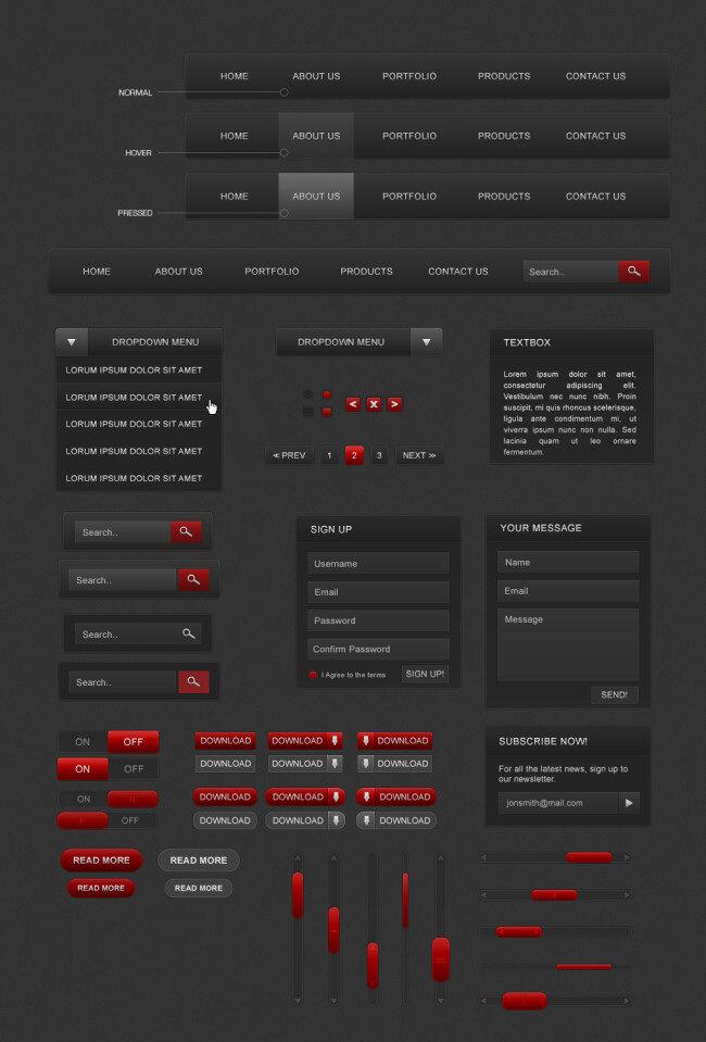 黑色 主题 网页 ui 按钮 导航 分页 关闭按钮 滚动条 搜索 文本框 注册 网页素材 网页模板