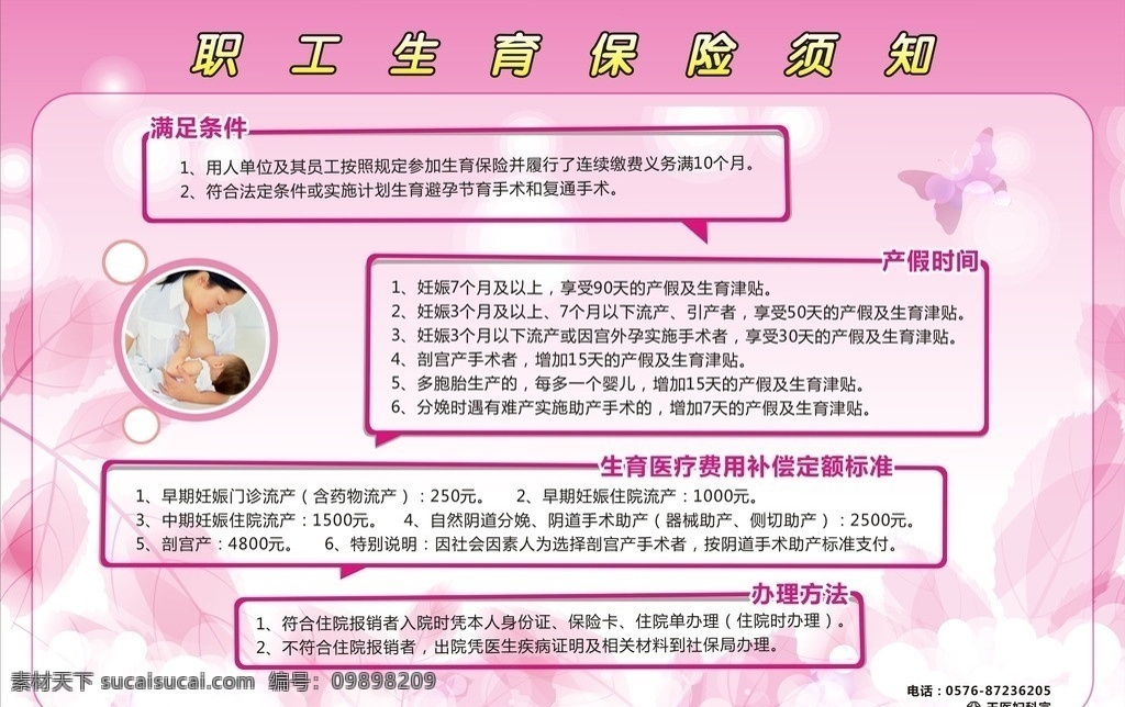 职工 生育保险 须知 制度牌 矢量
