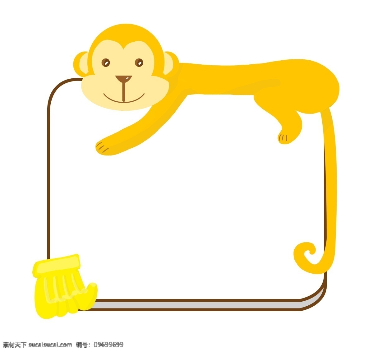 手绘 猴子 边框 插画 香蕉 手绘边框 线条边框 插图 猴子边框 黄色猴子 猴子插画 香蕉插图
