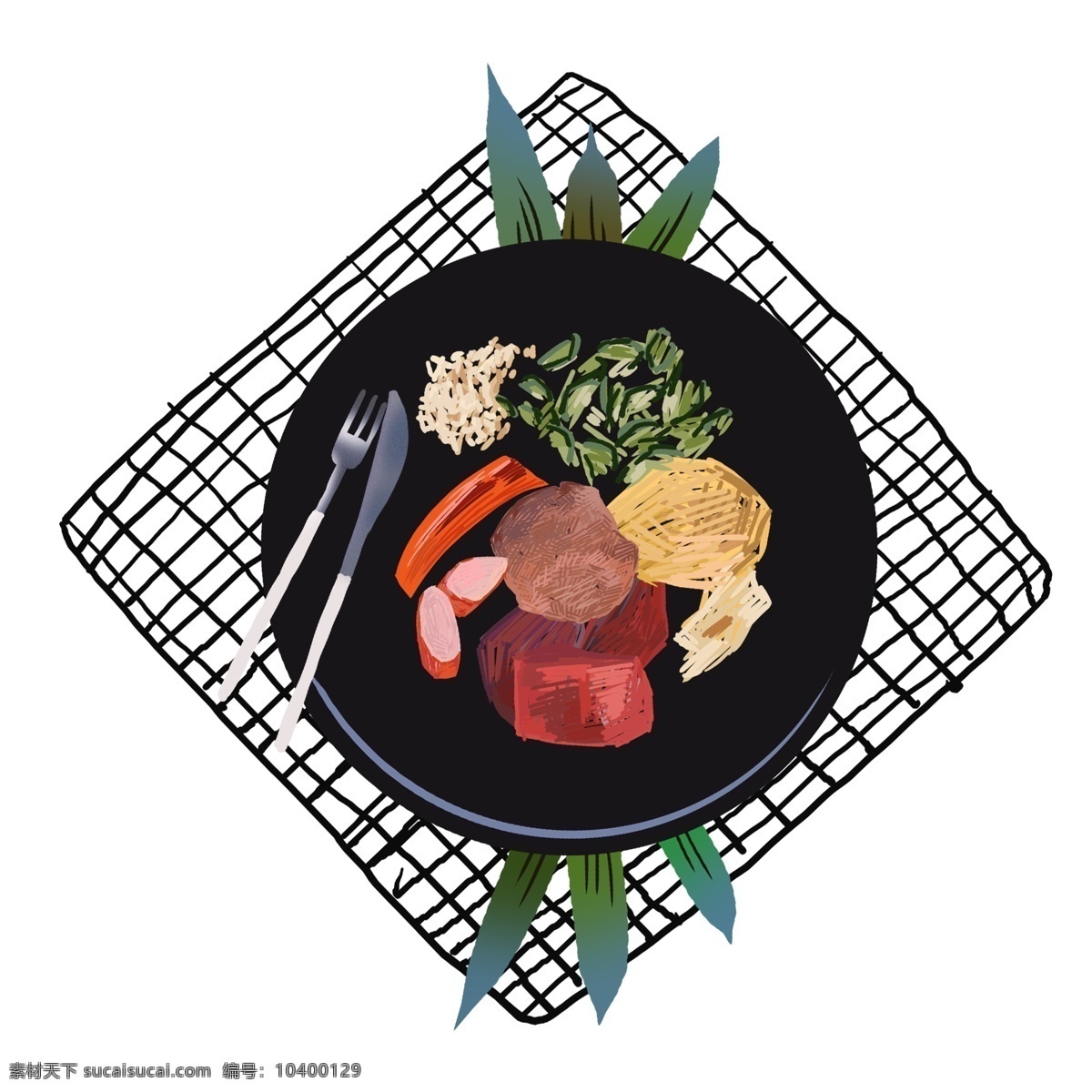 手绘 卡通 美食 烤肉 免 抠 元素 蔬菜 烧烤 美味 插画 png元素 免抠元素