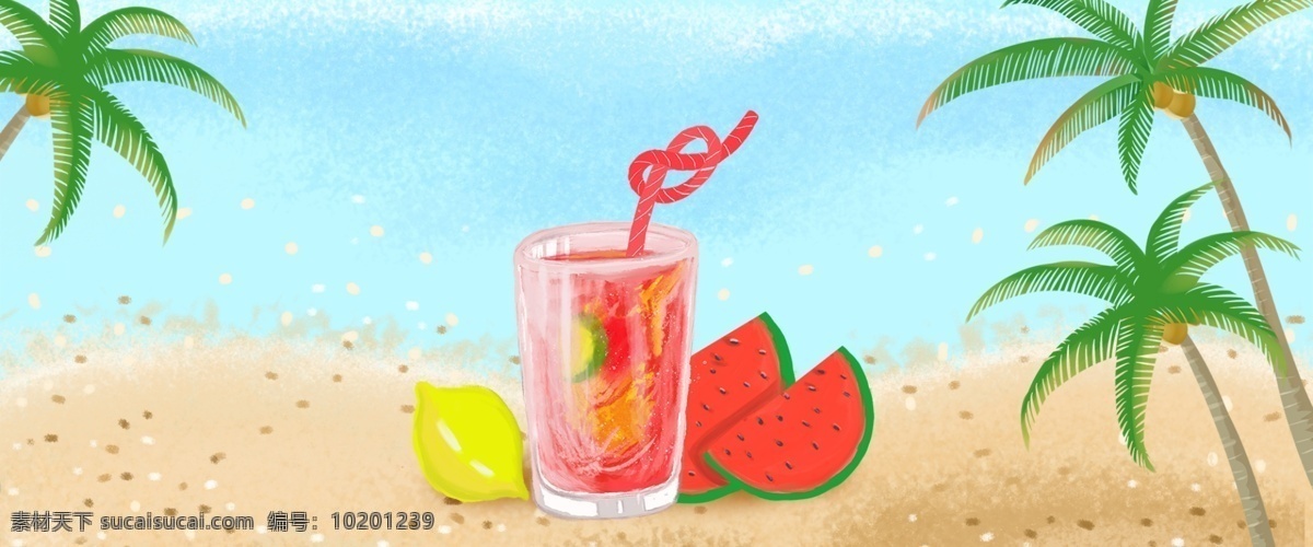 夏日 海边 降 暑 清凉 饮料 水果汁 夏天 夏季 避暑 降暑 清凉饮料 冰激凌 椰子树 奶茶 盛夏 解暑