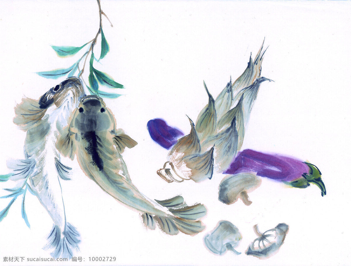 水墨 鱼类 蔬菜 水墨画 名画 鱼肉 国画 中国画 绘画艺术 装饰画 挂画 书画文字 文化艺术