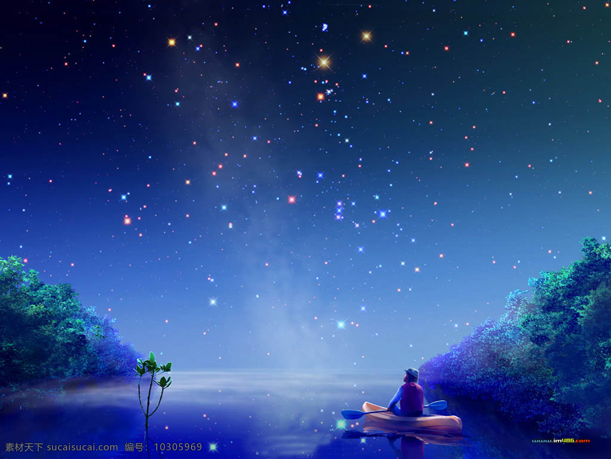 月光下的小船 万里星空 泛舟湖上 唯美夜色 静悄悄的夜色 底纹边框 背景底纹