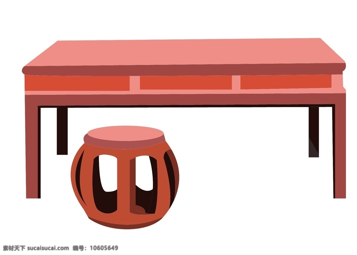 红色桌子凳子 圆凳子 桌子 家具