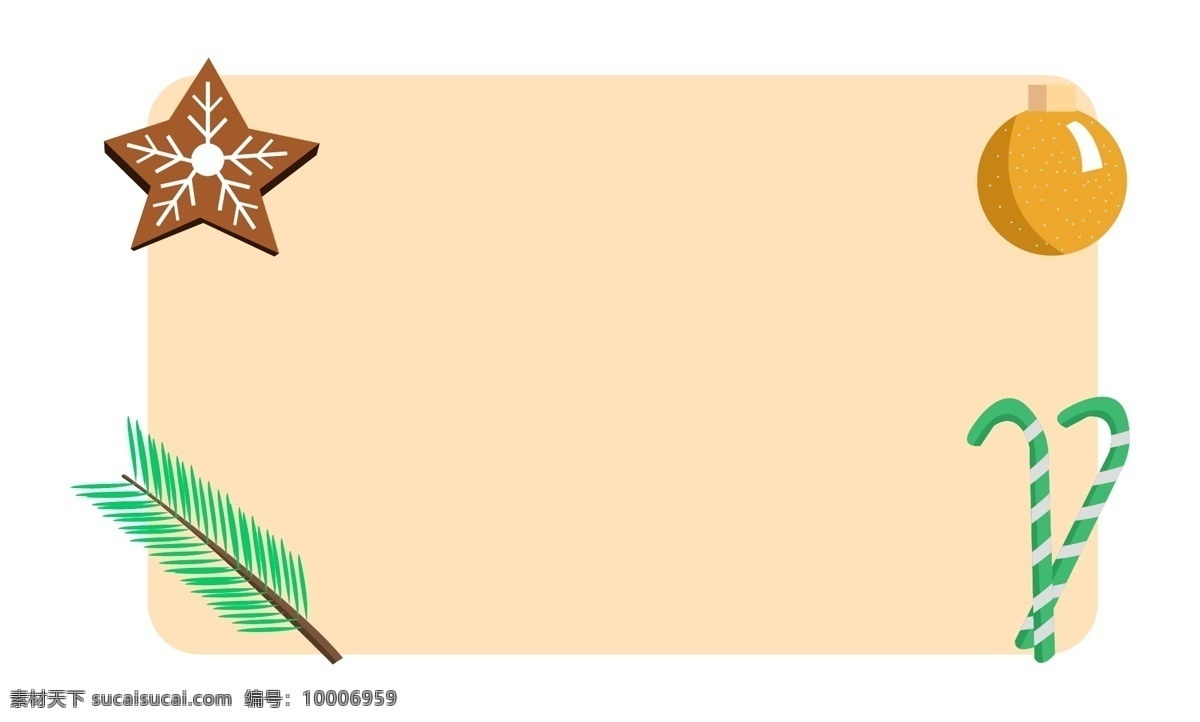 手绘 圣诞节 羽毛 边框 绿色的羽毛 绿色的棒棒糖 白色的雪花 卡通边框 棕色的星星