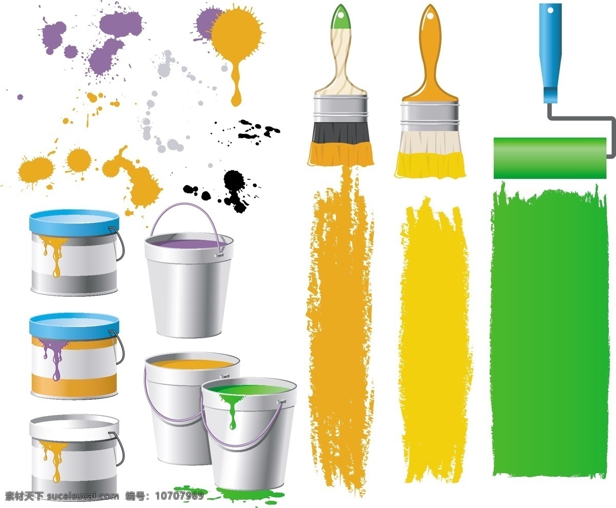 颜料 桶 元素 矢量 彩色 画笔 色彩 刷子 装修 颜料桶 矢量图 其他矢量图