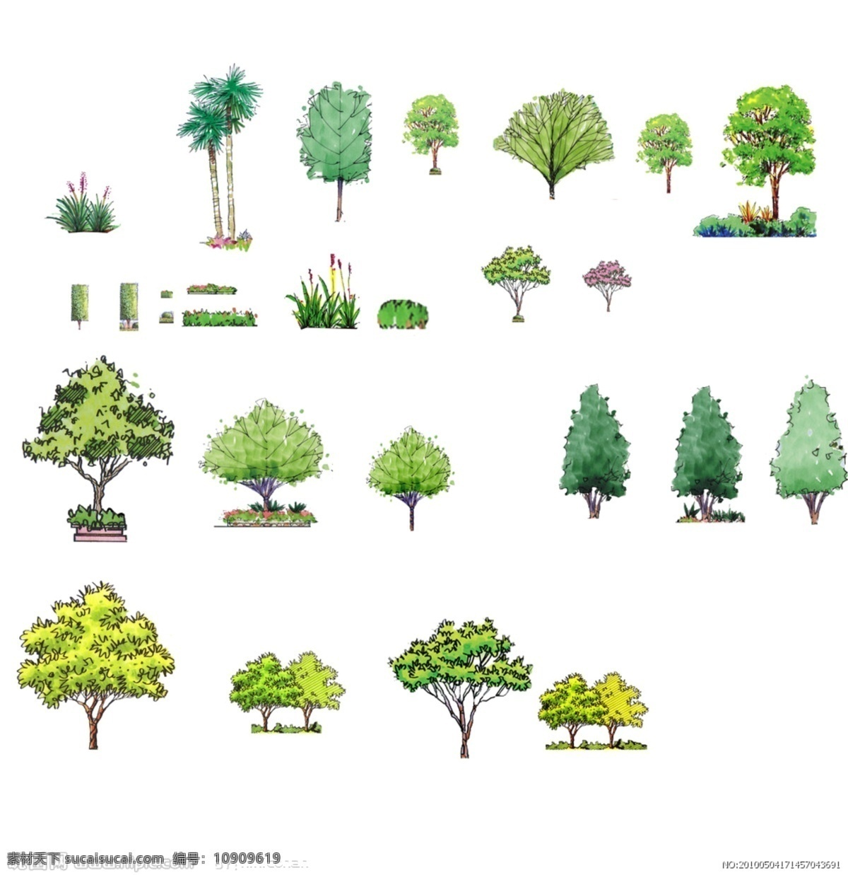 手绘立面树 手绘 立面树 植物 景观 灌木 分层