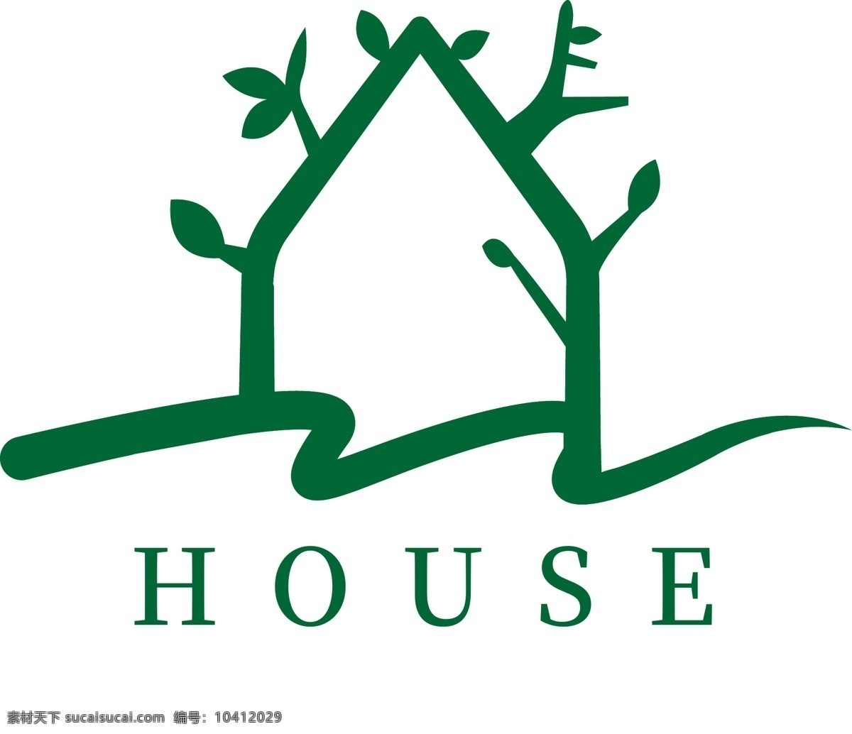 房子 绿色 具象 剪影 卡通 植物 拼接 创意 logo 图标 网站 网页 标志 房地产 中介 环保 家居 家 爱 标志图标 企业