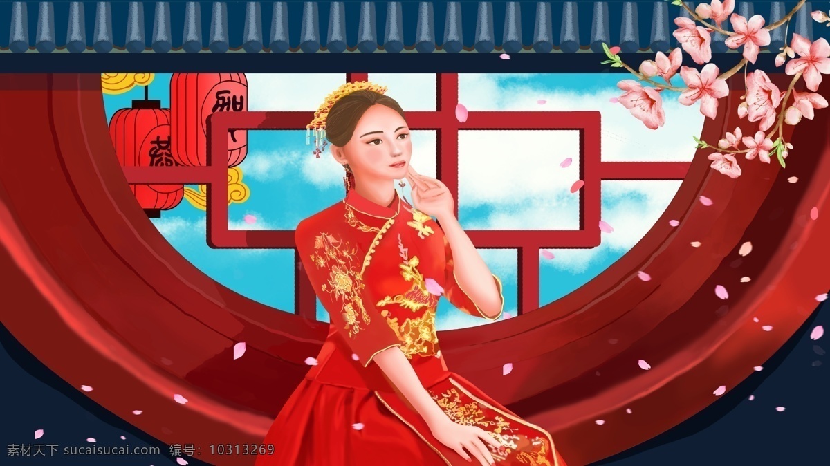 婚礼 场景 唯美 梦幻 红妆 待嫁 新娘 中式 古典 红色 花瓣 婚礼场景 红妆待嫁 秀禾服 中国风