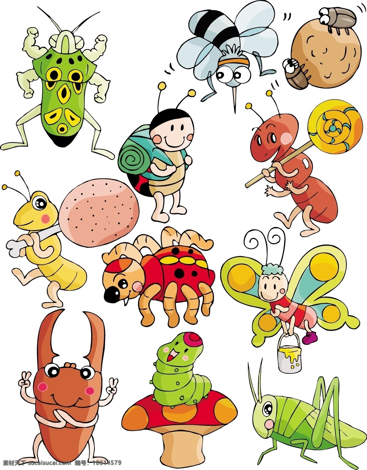 卡通 动物 系列 蝴蝶 蝗虫 蚂蚁 毛毛虫 蜜蜂 小昆虫 矢量图 其他矢量图