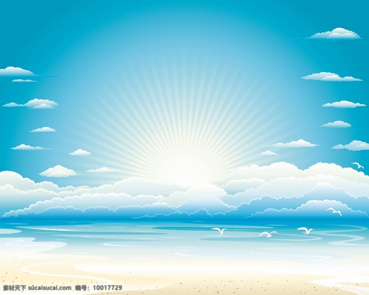 矢量 风景 漫画 海滩 蓝天 白云 创意设计 风景漫画 矢量风景 动漫动画