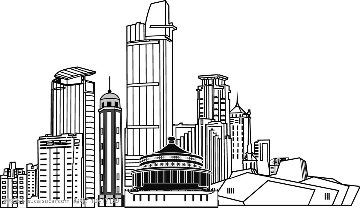建筑线图 建筑 解放碑 重庆大剧院 大礼堂 线条图 动漫动画