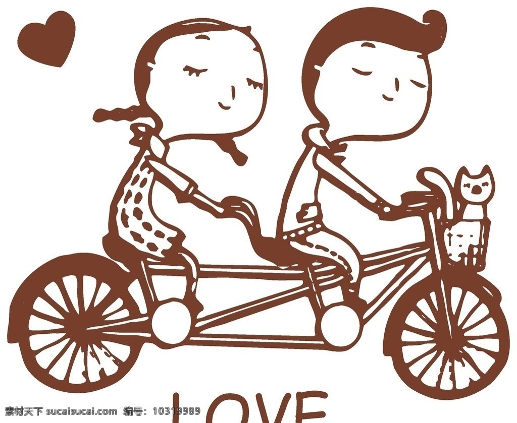 情侣自行车 自行车 情侣 猫咪 心 男孩 女孩 其他人物 矢量人物 矢量