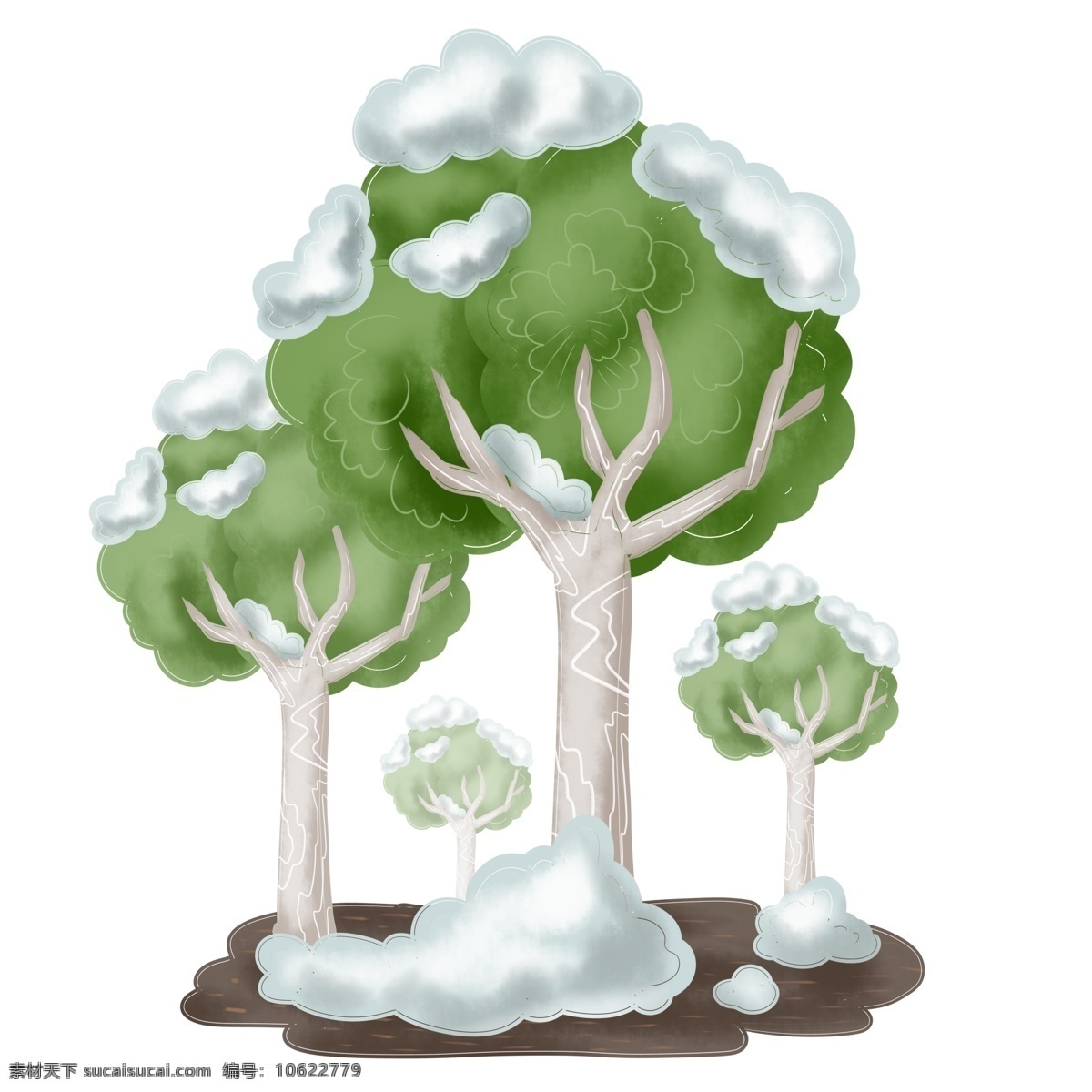 商用 手绘 冬季 下雪 雪 树 圣诞节 植物 白桦树 元素 插画 海报素材 冬天