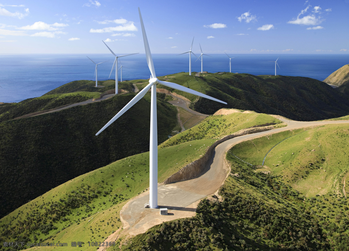 风力发电 风电站 风电场 山丘 电力 现代科技 工业生产
