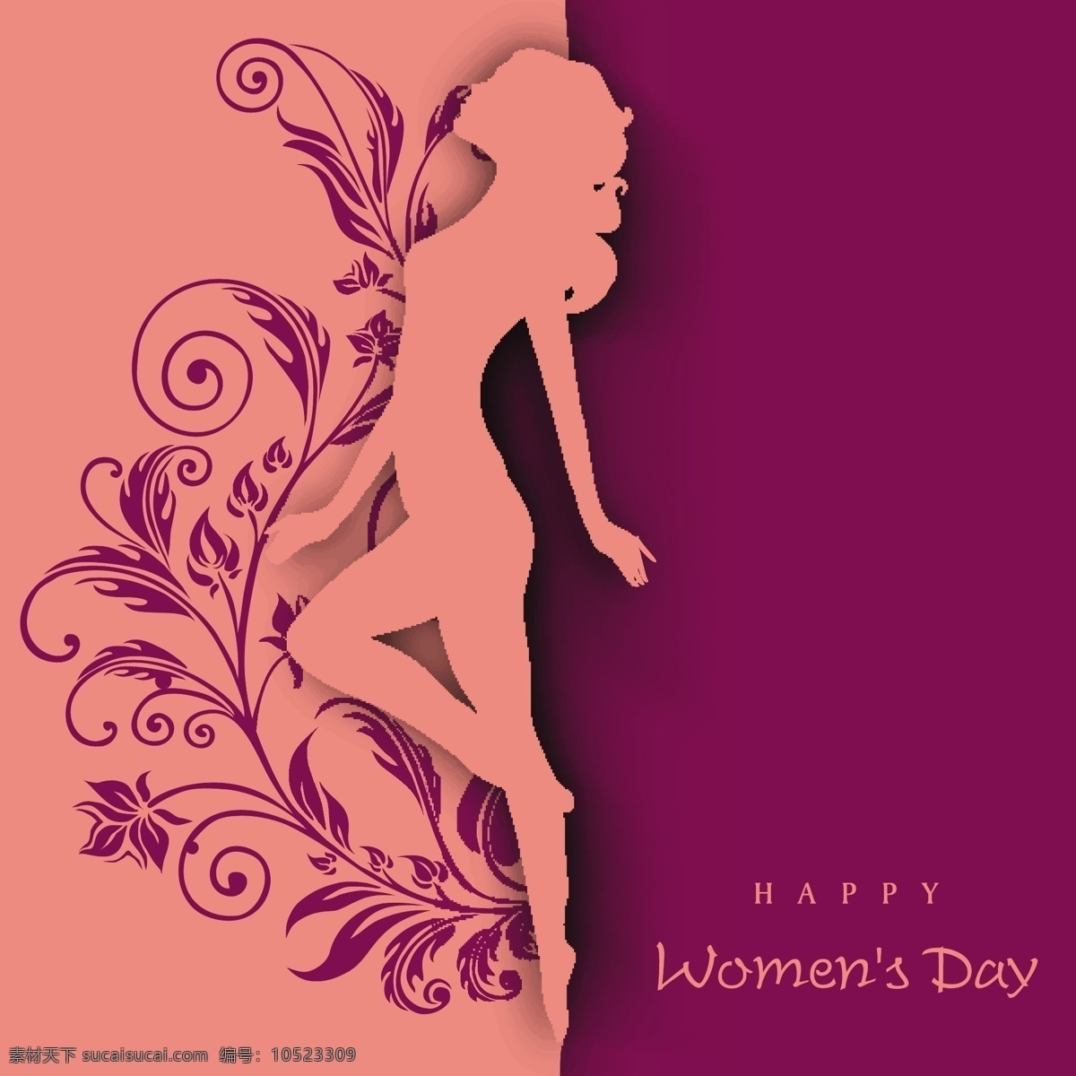 创意 三八妇女节 贺卡 妇女节 海报 橙色 紫色 舞姿 女孩 轮廓 妇女节贺卡 粉色