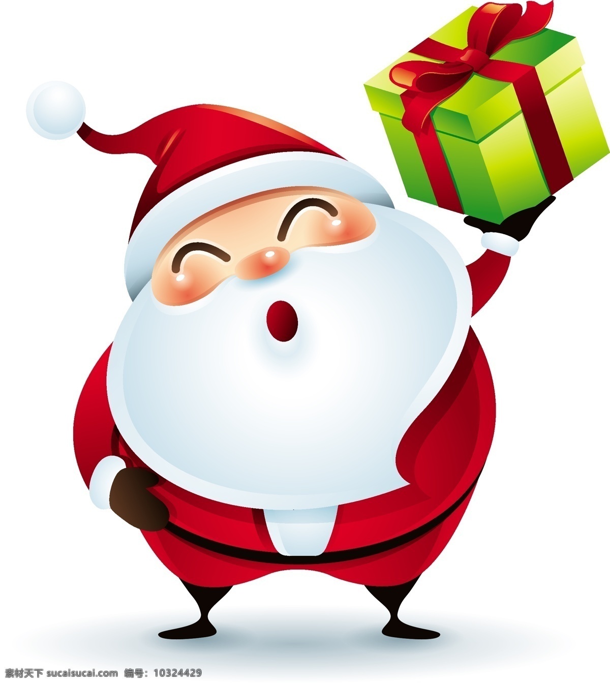 礼物 圣诞节 老人 矢量 绿色 蝴蝶结 红色 白胡子 卡通 人物 形象 节日 装饰