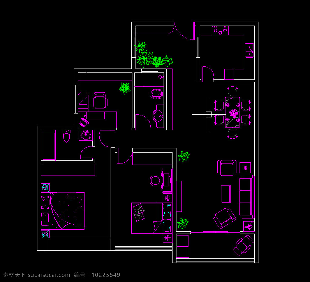 室内 平面 布置 设计图 cad 室内设计 平面布置 dwg 黑色