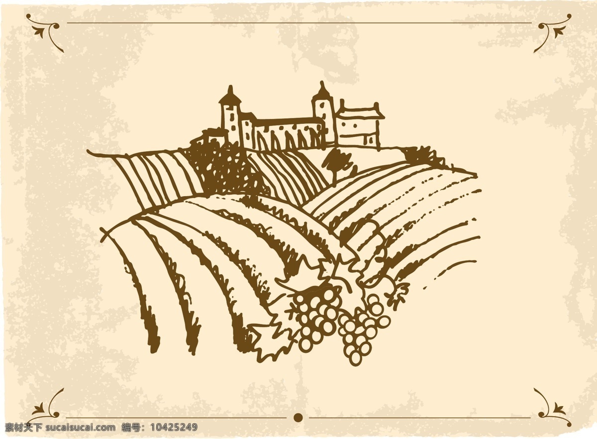 画 线 丘比特 庄园 矢量 葡萄 田野 线图 矢量庄园 矢量图 其他矢量图