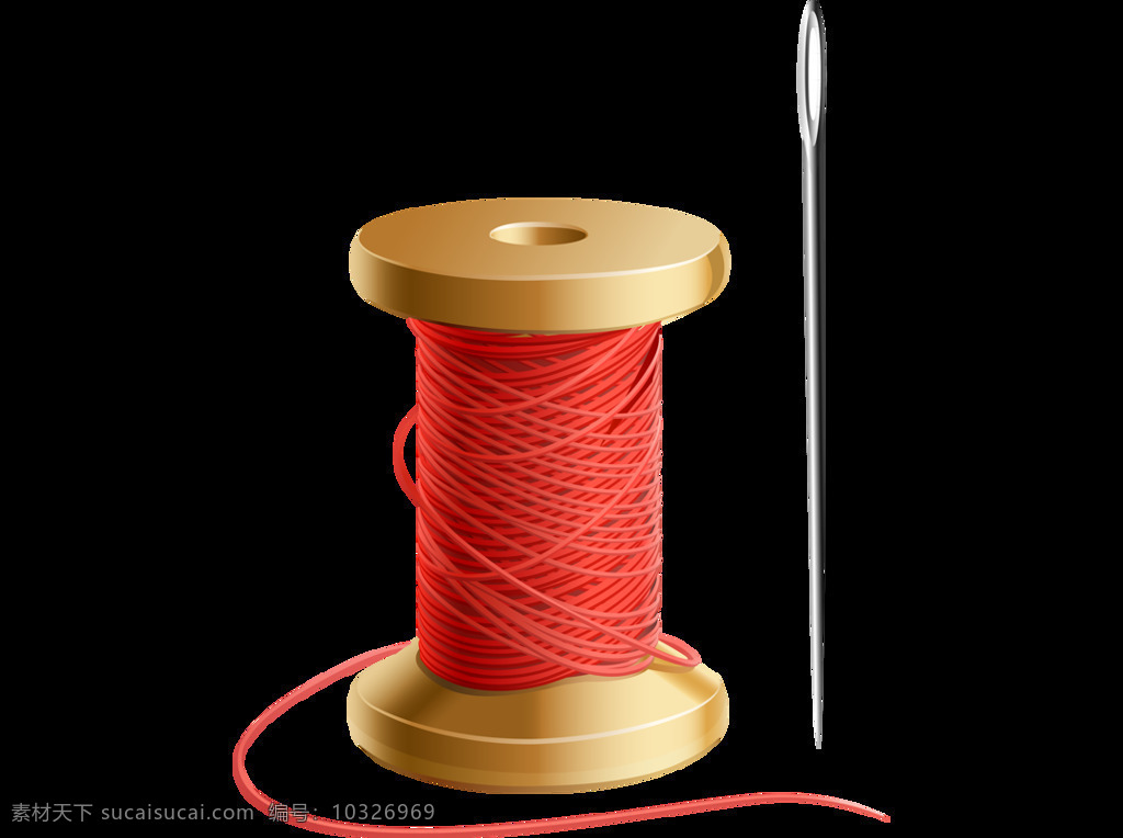 红线 卷 缝衣针 元素 png元素 缝补 免抠元素 透明素材