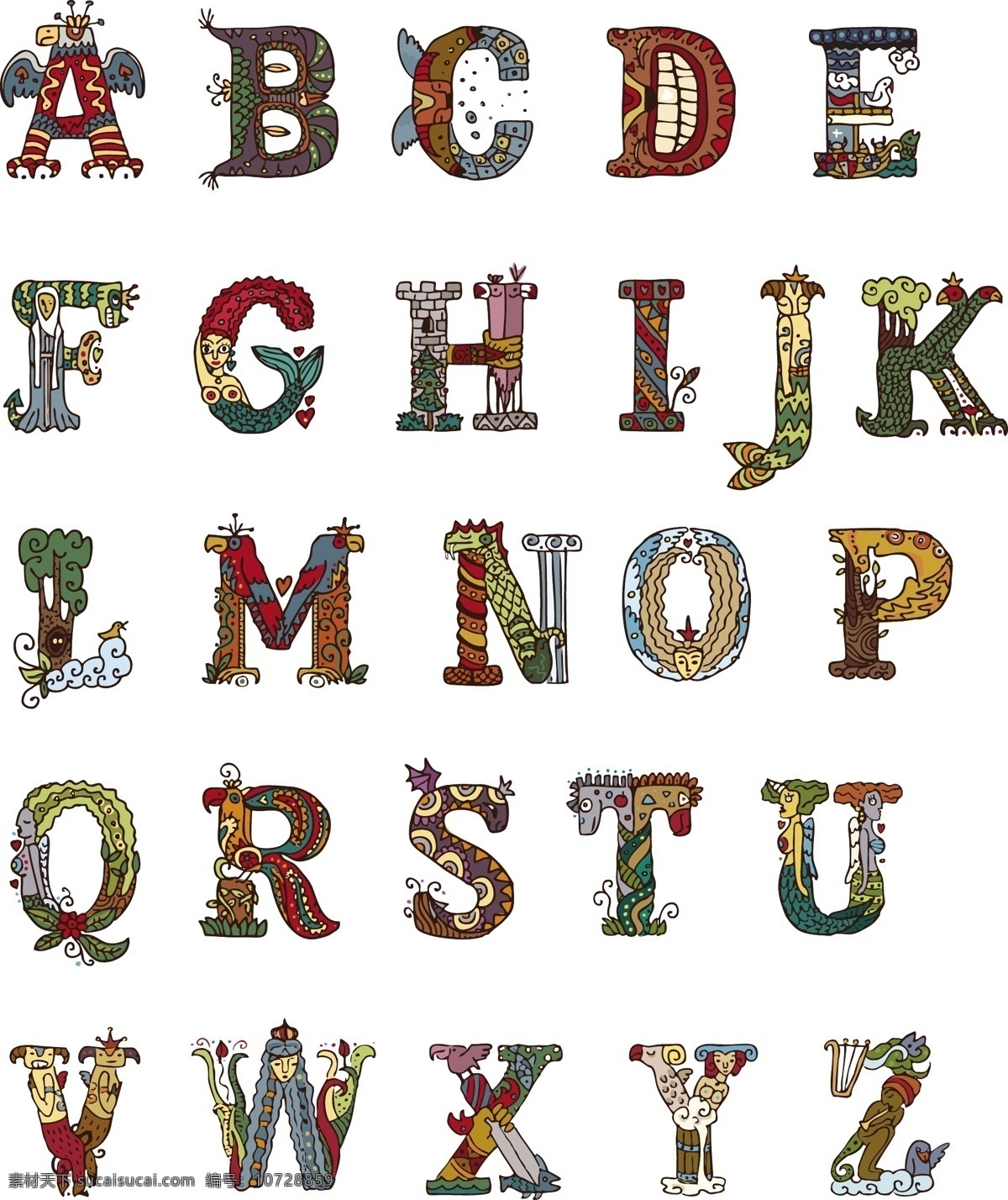 创意 动物 图案 字母 模板下载 英文字母 字母设计 书画文字 文化艺术 矢量素材 白色