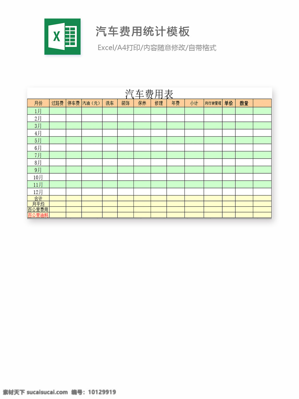 汽车 费用 统计 模板 表格 表格模板 表格设计 图表 汽车费用表 统计模块