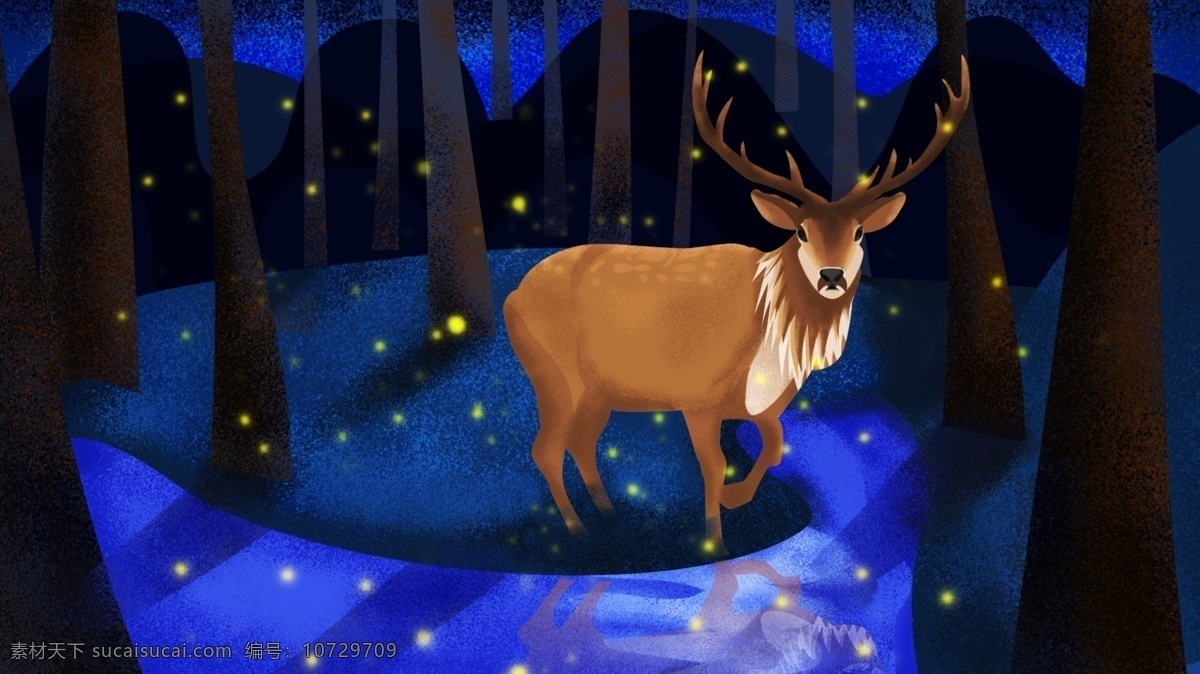 林 深见 鹿 蓝色 夜晚 森林 麋鹿 治愈 系 原创 创意 林深见鹿