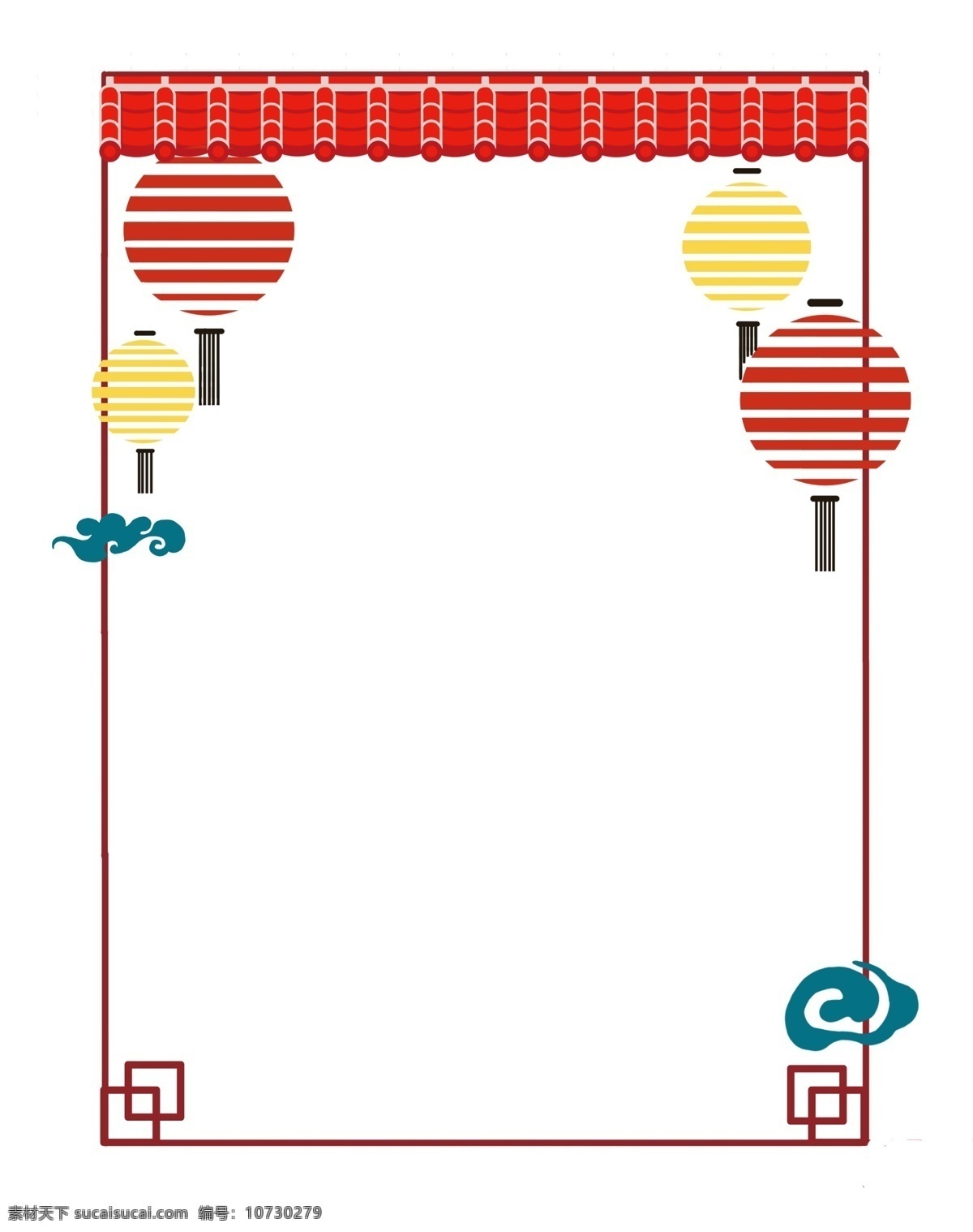 新年 房檐 线性 边框 红色的边框 红色的灯笼 卡通边框 手绘新年边框 漂亮的边框 金色的灯笼