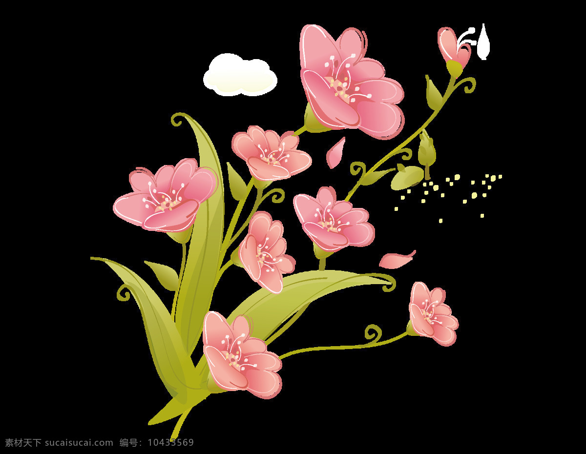 卡通 粉色 花朵 元素 浪漫 天空 云朵 绿叶 手绘 粉色花朵 绿藤 ai元素 矢量元素