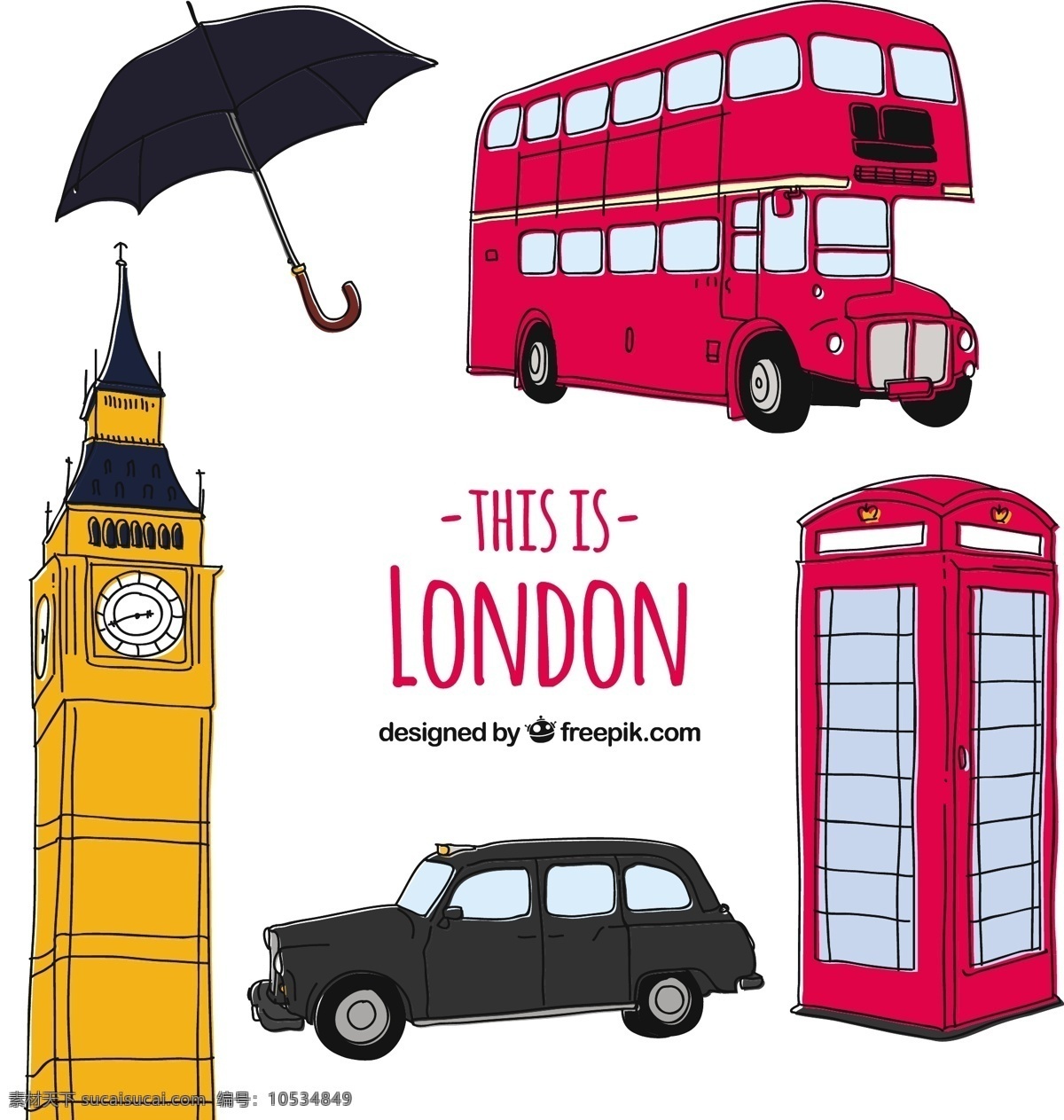 略论 伦敦 文化 因素 旅行 手 电话 盒子 手绘 公共汽车 绘画 雨伞 元素 旅游 英格兰 粗略 大本钟 纪念碑
