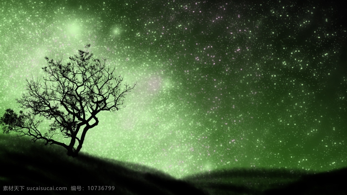 晚安 你好 插画 唯美 星空 背景 海报 日签 树