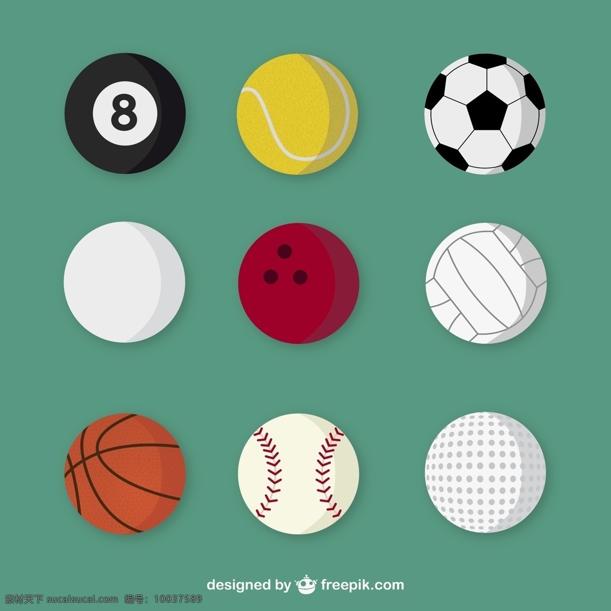 精美球具 设计矢量素材 台球 棒球 足球 排球 保龄球 网球 高尔夫球 体育用品 球具 平面素材