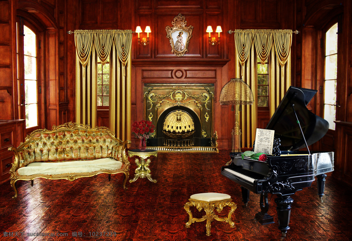 欧式 复古 室内装饰 欧式家居 欧式室内装饰 欧式沙发 椅子 钢琴 室内 装修装饰 室内设计 效果图 其他风光 风景图片