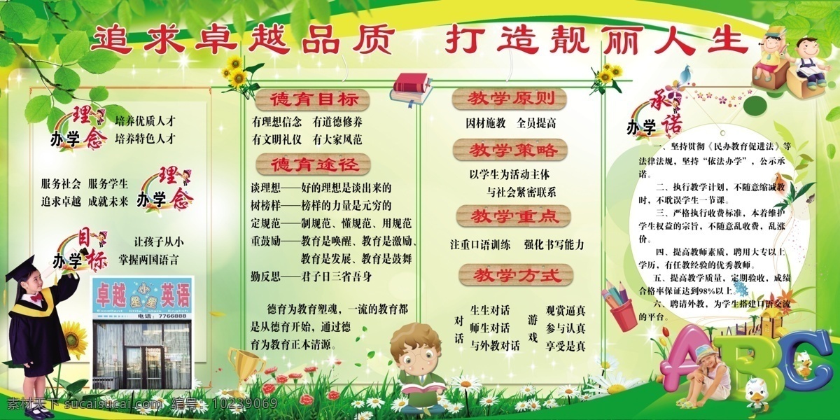 英语 学校 展板 办学理念 办学目标 办学承诺 原则 策略 分层