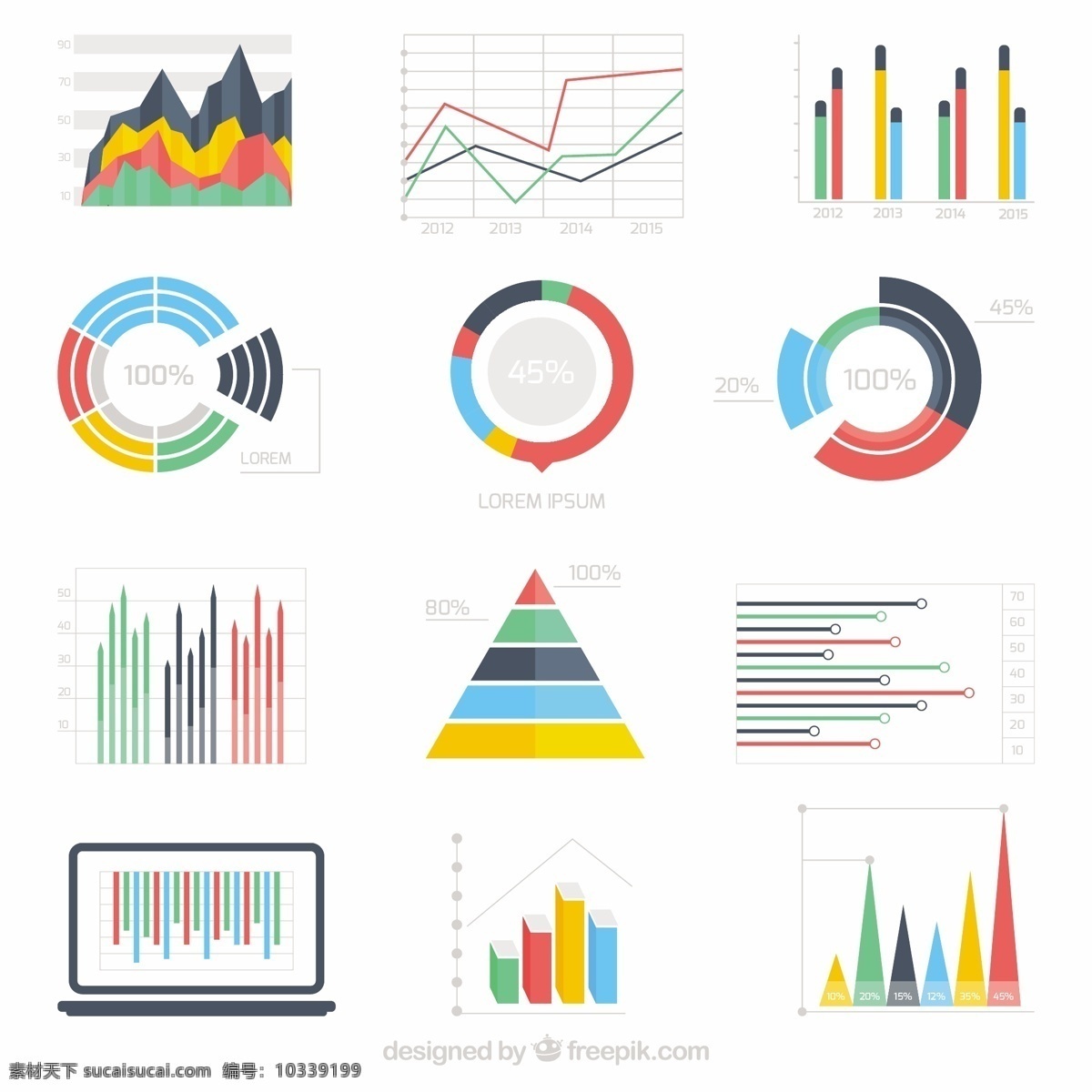 业务数据图表 图表 业务模板 图形 色彩丰富 市场 图 饼图 数据 图表模板 商业图表 条形图 棒图 白色