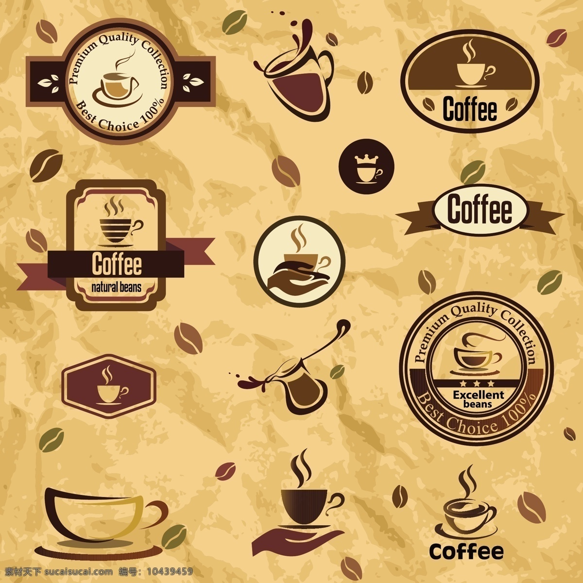 咖啡 餐饮 图标 模板下载 咖啡豆 复古背景 杯子 标志 标签 贴纸 促销标签 矢量标签 餐饮图标 行业标志 标志图标 矢量素材 黄色
