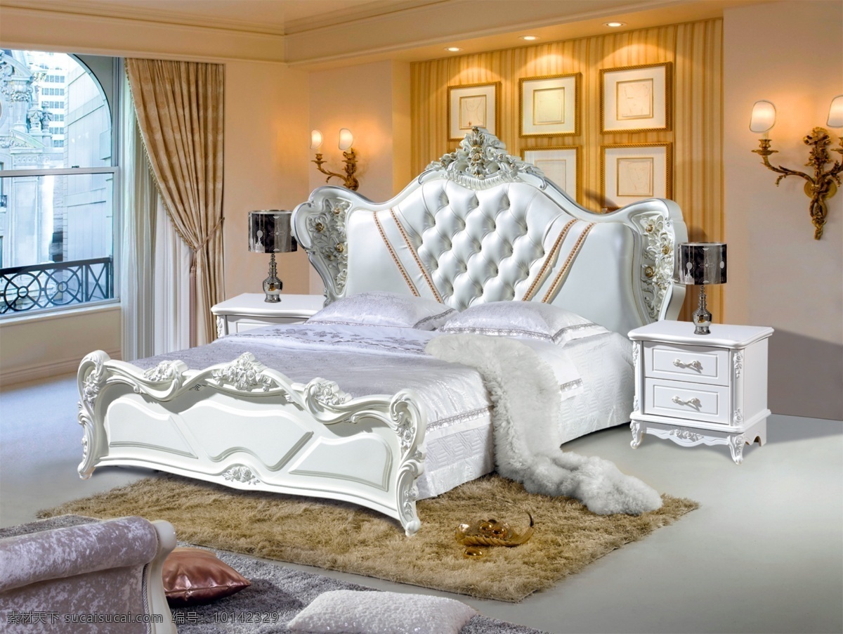 欧式高档大床 欧式 白色大床 亮光白 橡木大床 欧式白油 欧式家具 环境设计 室内设计