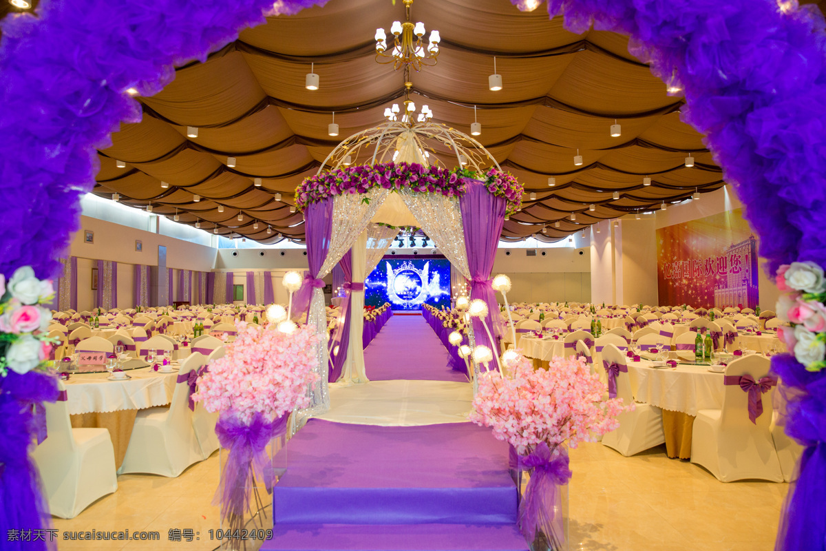婚宴 布场 紫色 婚庆 宴席 酒店 文化艺术 节日庆祝